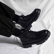 Men's High-top Side Zipper Leather Shoes Black Mid-Top Increased By Worker Boot