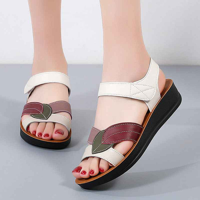 Sandales d'été à semelle épaisse pour femmes, mode décontractée, antidérapantes, confortables, à scratch, chaussures de plage