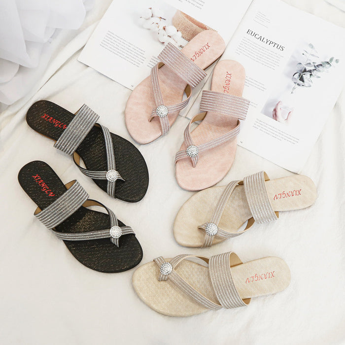 Women's Rhinestone Resort Beach Flat All-match Roman Shoe