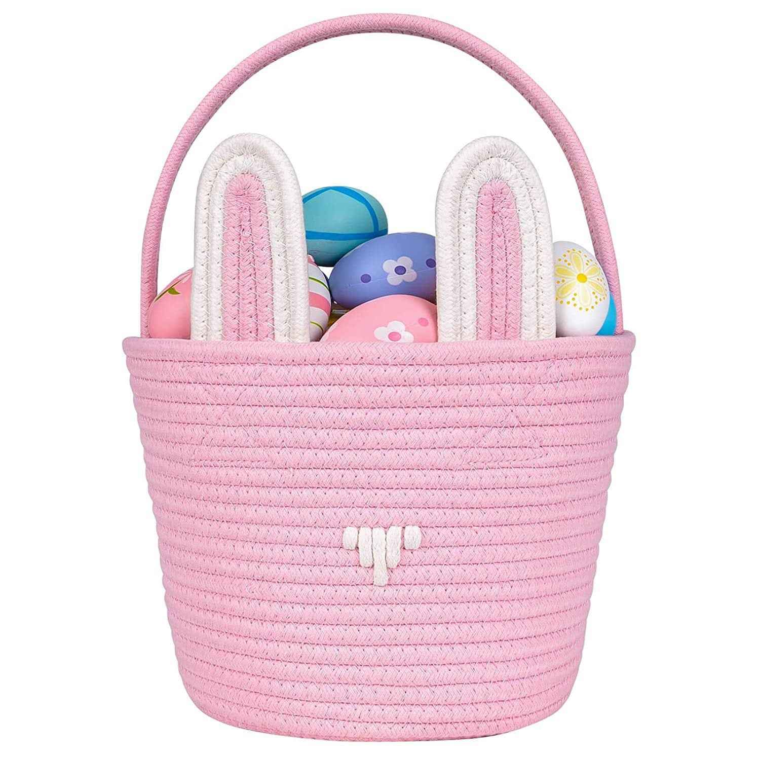 Easter Egg Portable Basket Cartoon Rabbit Hand-woven Cotton Cord Candy Bag
