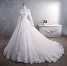 Lace Wedding Dress Bridal Stand-up Collar Long-sleeved Large Tail Large Size by Mirlaine Univers