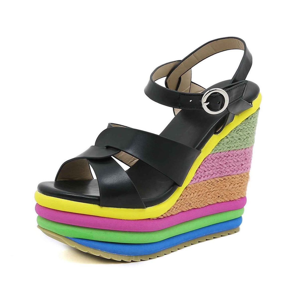 New Rainbow Wedge Peep Toe Sandals For Women