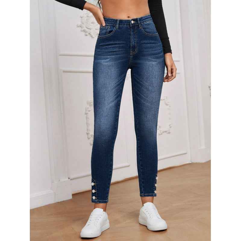 Foot-zip Tight-fitting Stretchy Denim Cropped Pants