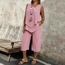 Casual Solid-Colored Sleeveless Top And Cropped Pants Two-Piece Set