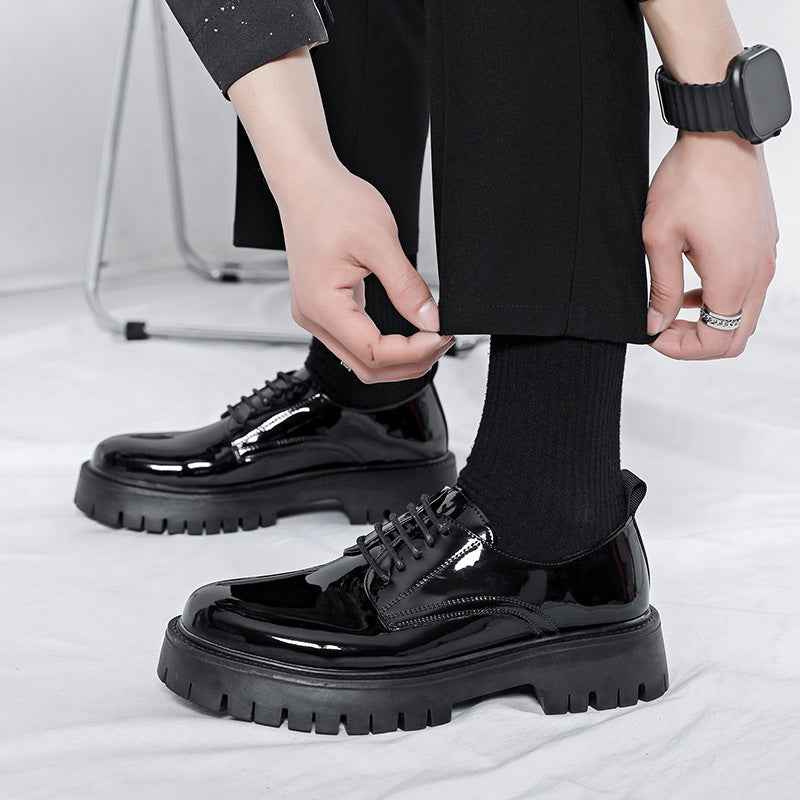 Plus Size Men's Shoes Fashion Shiny Surface Big Head Leather Shoes British Style