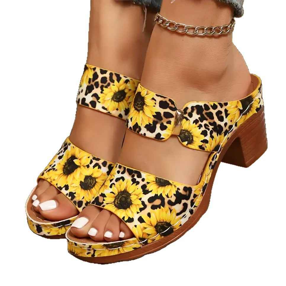 Graffiti High-heel Slide Sandals For Women With A Bucklelightweight And Easy To Wear