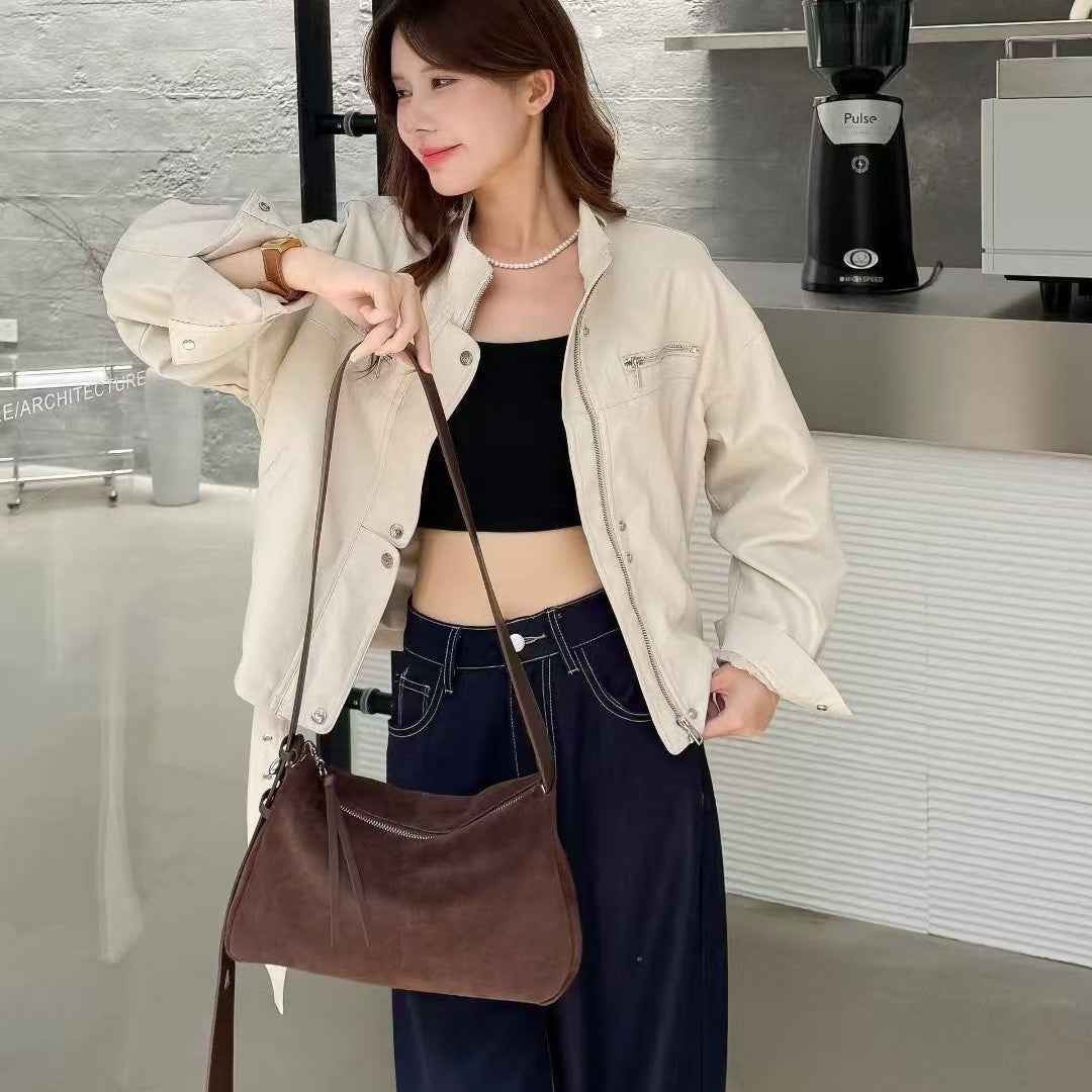 Genuine Leather Pillow Bag Frosted Cowhide Shoulder Bag