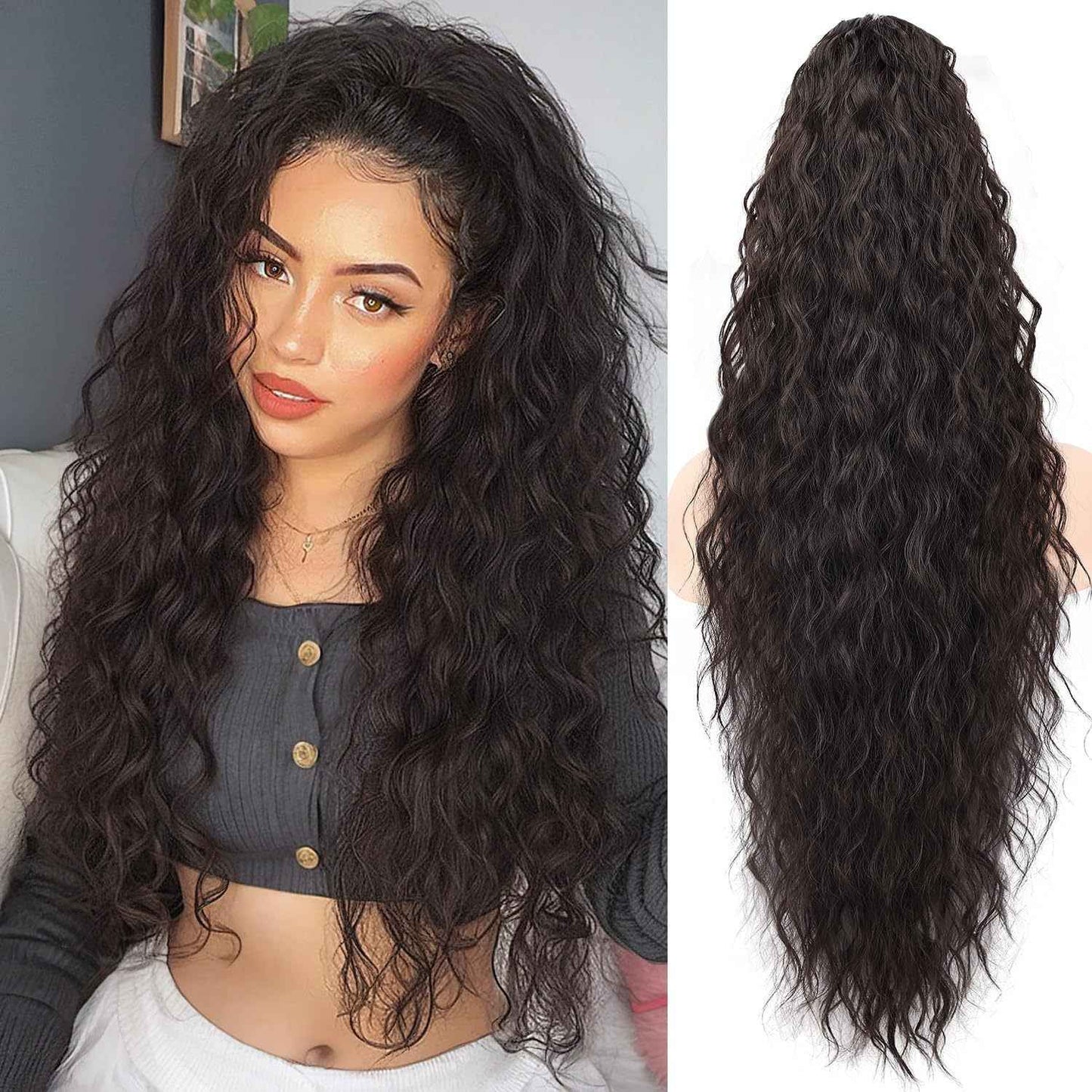 Grip Ponytail Fluffy Long Curly Hair Horse Tail Wig