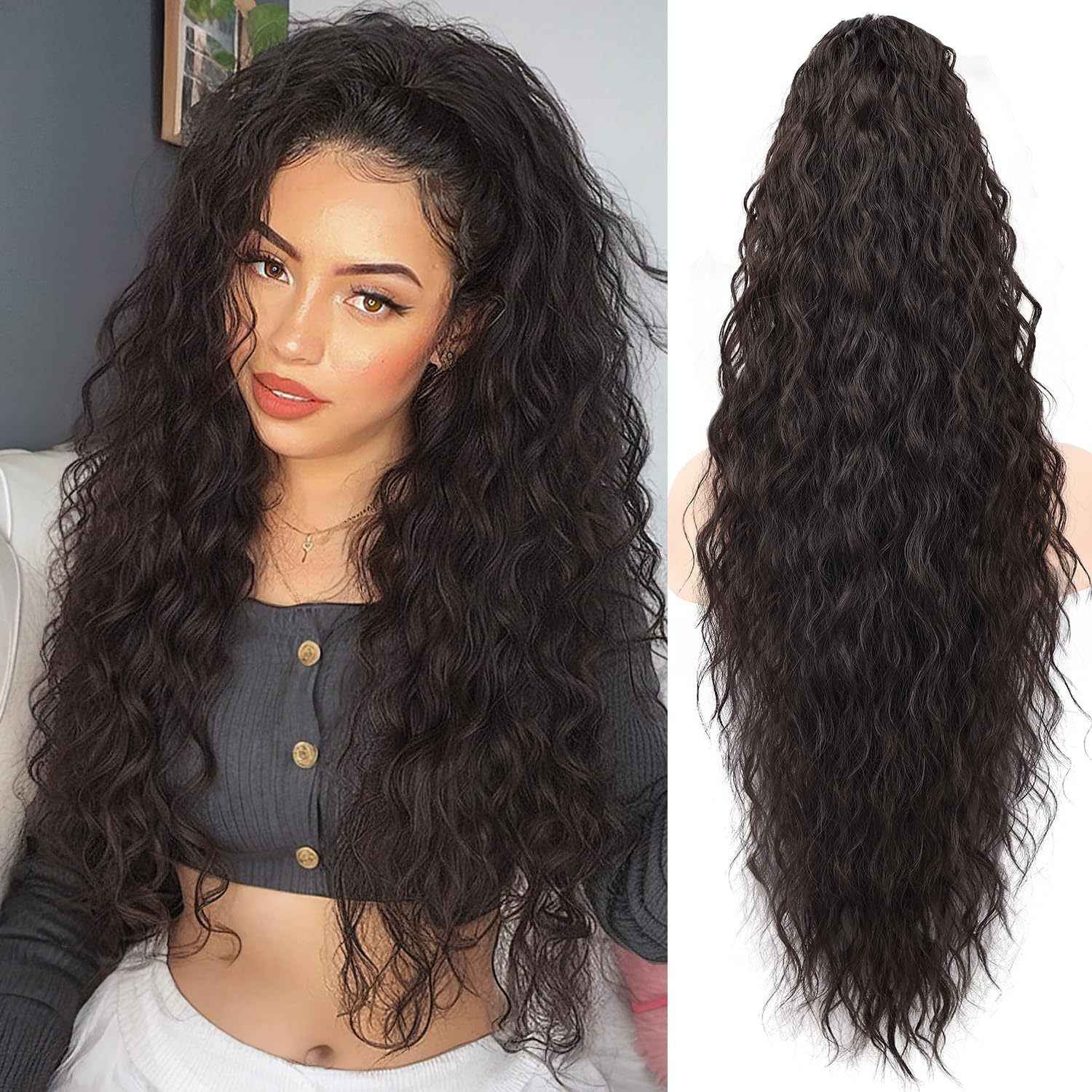 Grip Ponytail Fluffy Long Curly Hair Horse Tail Wig
