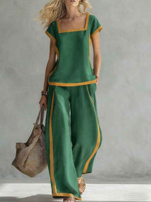 Women's Casual Square-Neck Short-Sleeve Pants Set