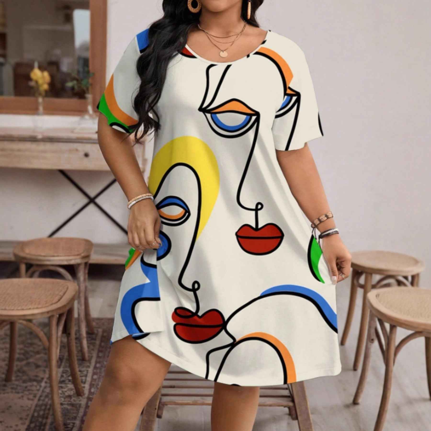 Women's Casual Printed Round Neck Short Sleeve Dress