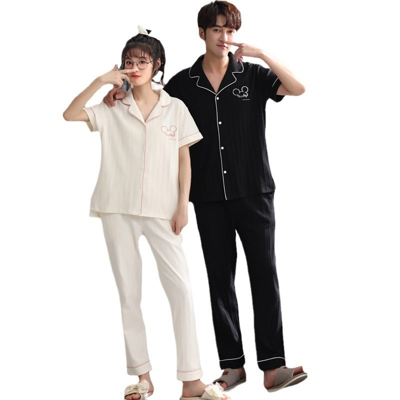 Couple Pajamas Cotton Red Animal Year Trousers Short Sleeve Home Clothes Set by Mirlaine Univers