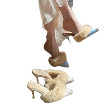 Elegant Fallwinter Furry High-heeled Slide Sandals For Women Perfect For Outdoor Wear