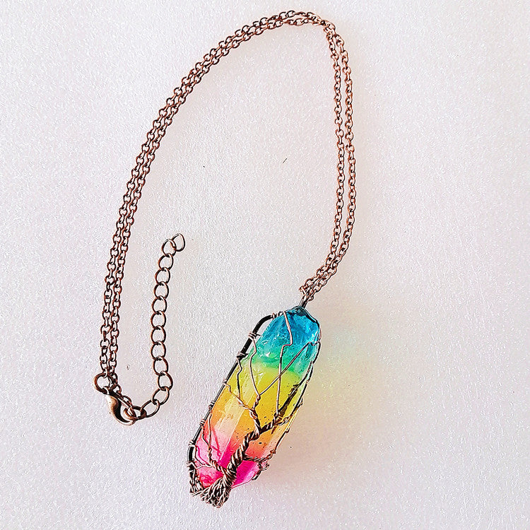 Hot Selling Stone Crystal Pillar Tree Of Life Pendant Ins Fashion Necklace by Mirlaine Univers