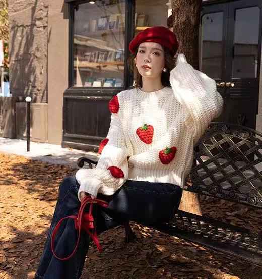 Sweaters Women's Clothing Loose Strawberry Crochet Knit