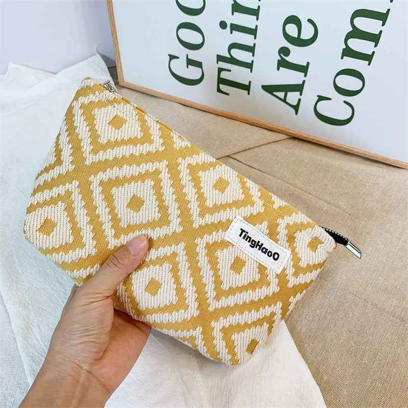 Womens Geometric-Line Fabric Cosmetic Bag