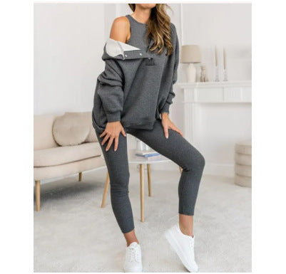 Women's Solid Color Vest Hoodie And Pants Set by Mirlaine Univers