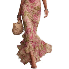 Puff-sleeve Printed Slim-fit Long Pleated Dress