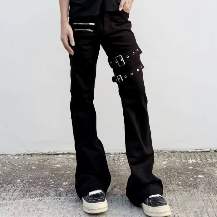 Jean utilitaire coupe bootcut noir à ceinture