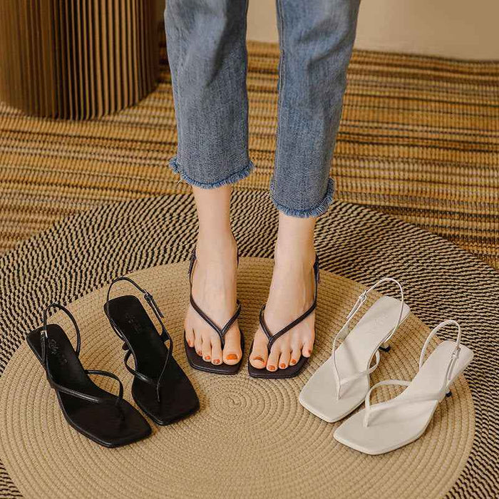 Soft Leather Square Toe High Heel Sandals For Women Summer