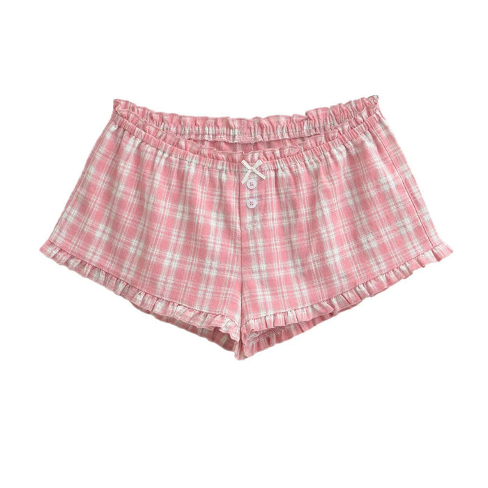 Shorts amincissants tendance pour femmes, style rétro à carreaux avec ourlet à volants