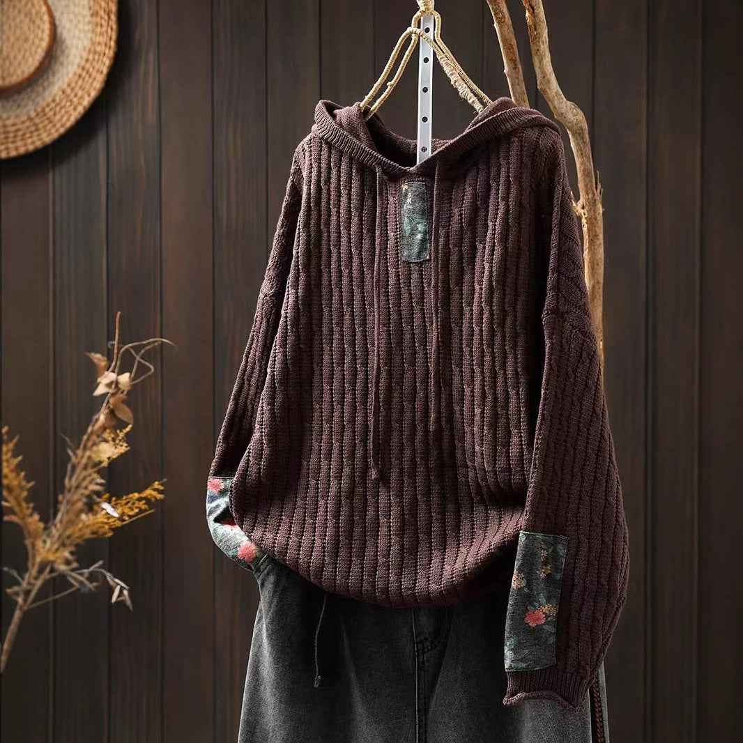 Womens Ethnic-Style Loose-Fit Oversized Sweater With Drawstring Hood