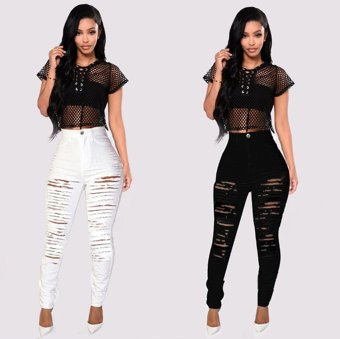Ripped Distressed Slim-fit High-waisted Denim Jeans
