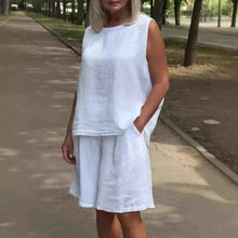 Women's Cotton-Linen Crew-Neck Sleeveless Casual Set