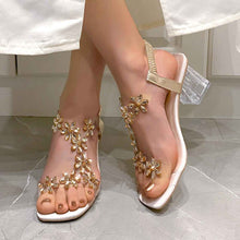 Fashion Flowers Sandals With Transparent High Square Heels Summer Square Toe Shoes For Women