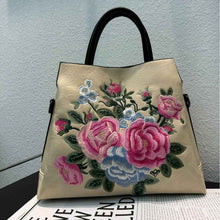 Tote Bag With Embroidered Peony Flowers Ethnic-style Textured Design