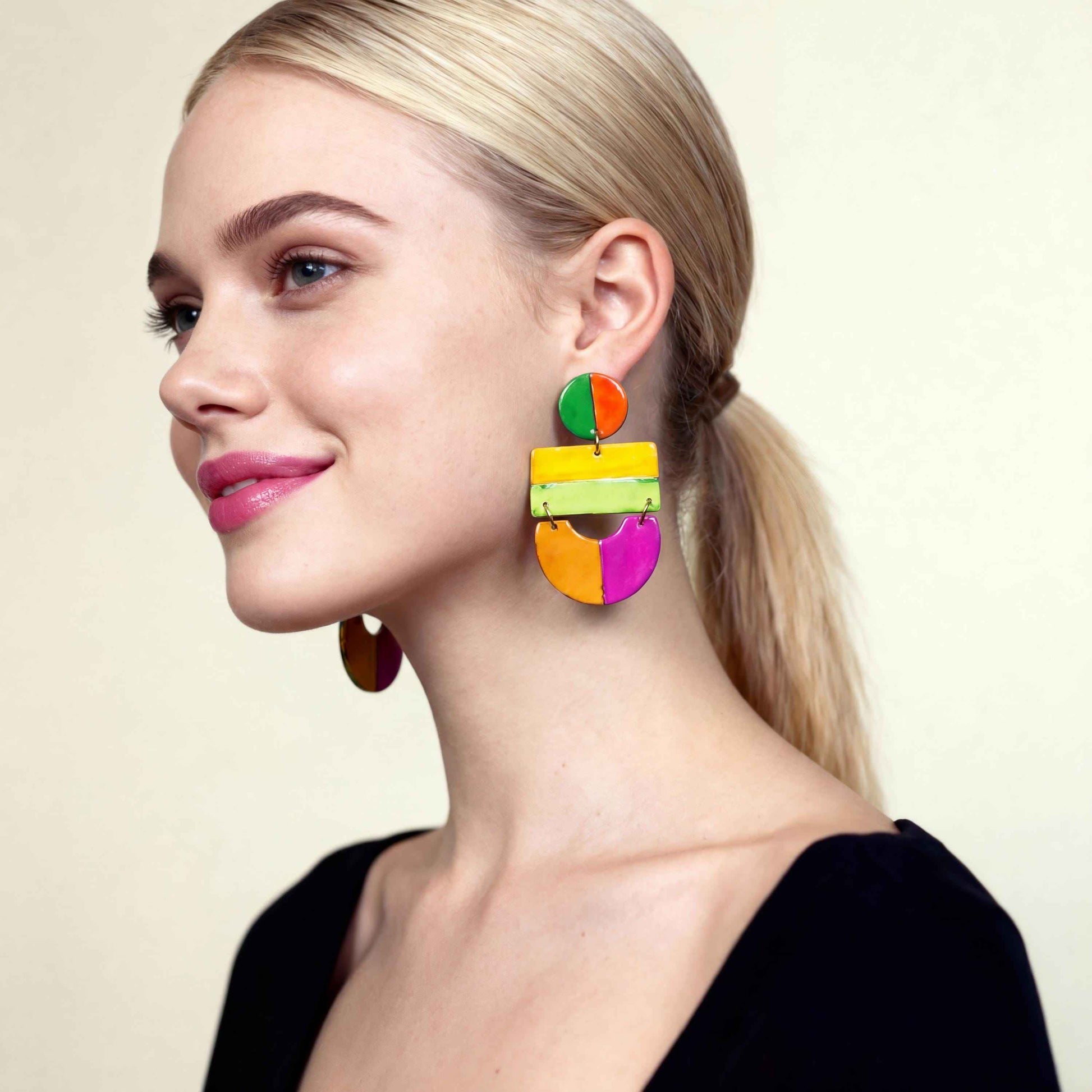 Striped Clip On Earrings Handmade