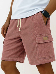 Versatile 3D Bag Mens Drawstring Corduroy Side-Pocket Shorts