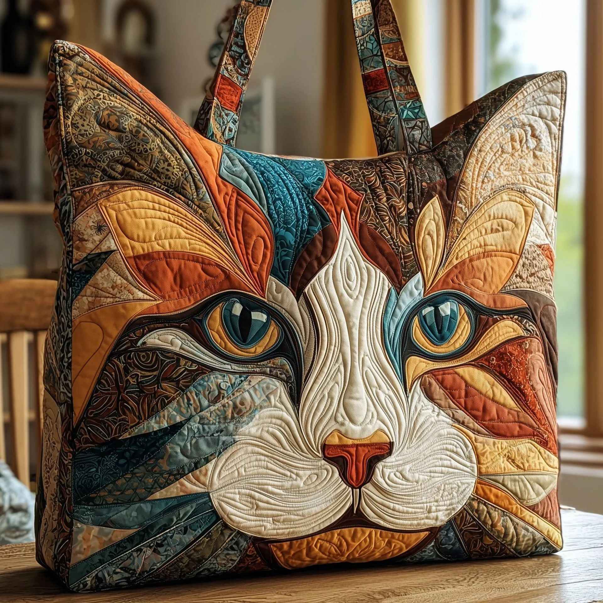 Creative, High-Capacity Tote Bag With Digital Print And Quilted Embroidery