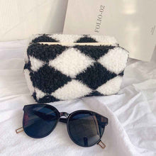 Niche Design Plaid Plush Pencil Case Large-Capacity Storage Bag