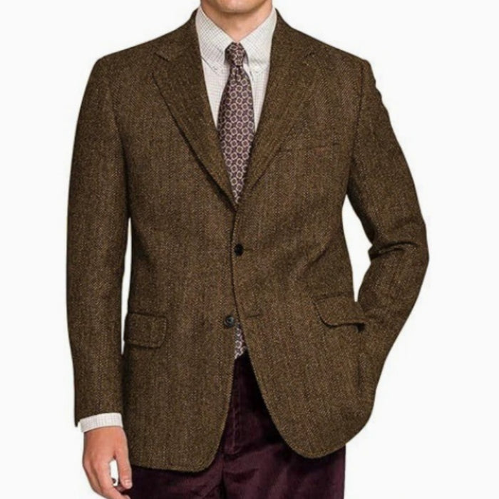 Mens Solid-Color Textured Vintage Suit Jacket