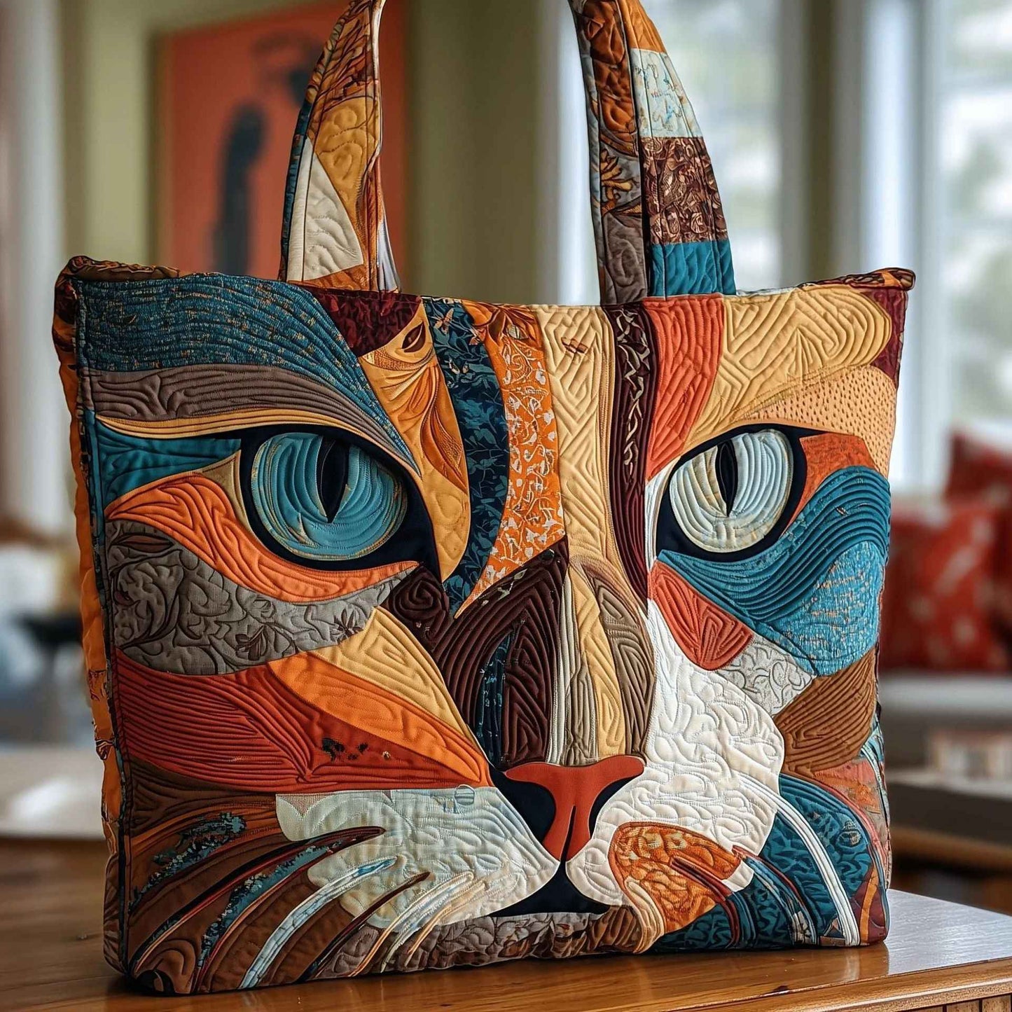 Creative, High-Capacity Tote Bag With Digital Print And Quilted Embroidery
