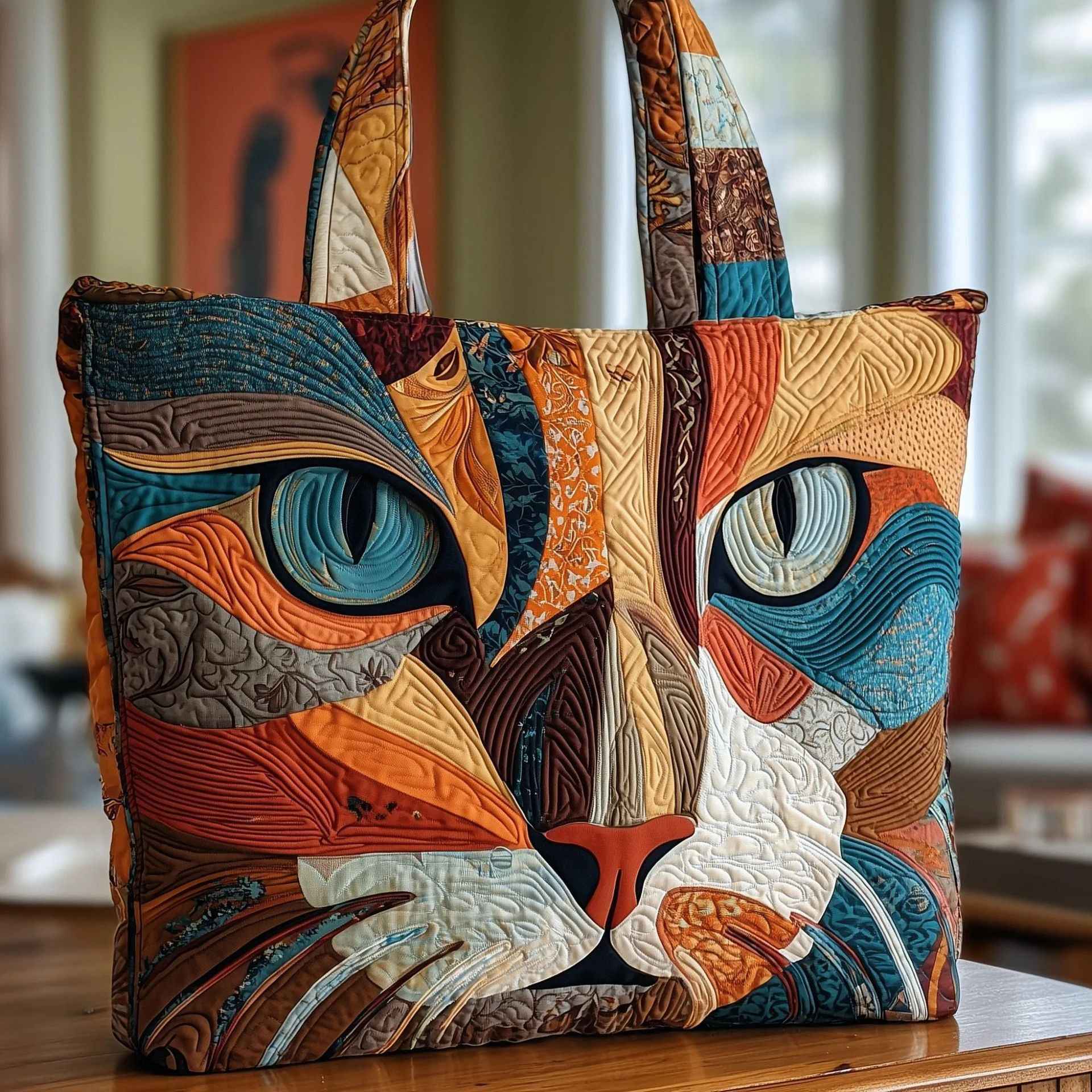 Creative, High-Capacity Tote Bag With Digital Print And Quilted Embroidery
