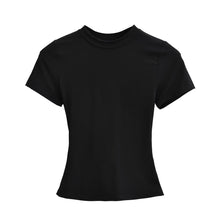 Solid Color Small Round Neck Elastic Shoulder Short Sleeve T-shirt Basic Style Waist-tight by Mirlaine Univers
