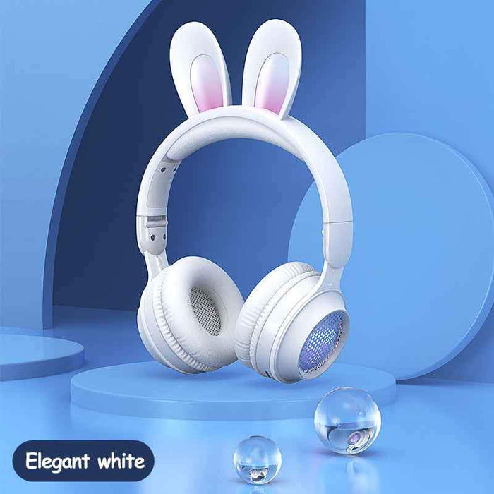 Casque sans fil lumineux avec oreilles de lapin, extensible avec micro