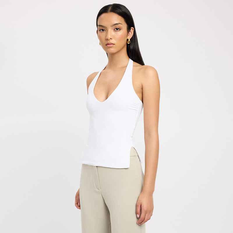 Halter Slim Fit Pullover Stitched Backless Pure Color Split Vest Top