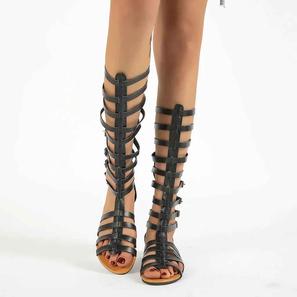 New Roman Gladiator Sandals Boots Summer Open Toe Hollow Flat Shoes Fashion Belt Buckle Sandals For Women