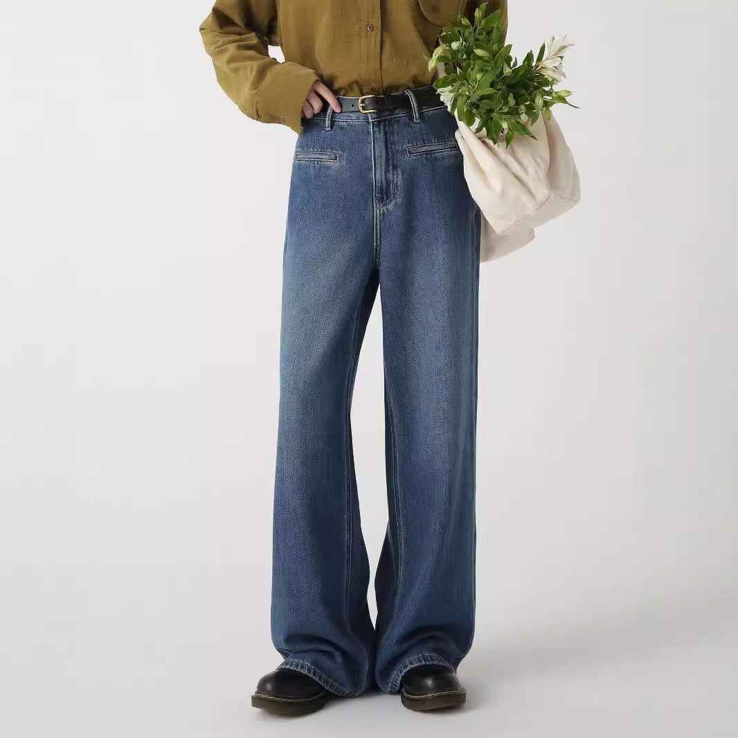 Women's Fashion High-Waist Straight-Leg Wide-Leg Jeans by Mirlaine Univers
