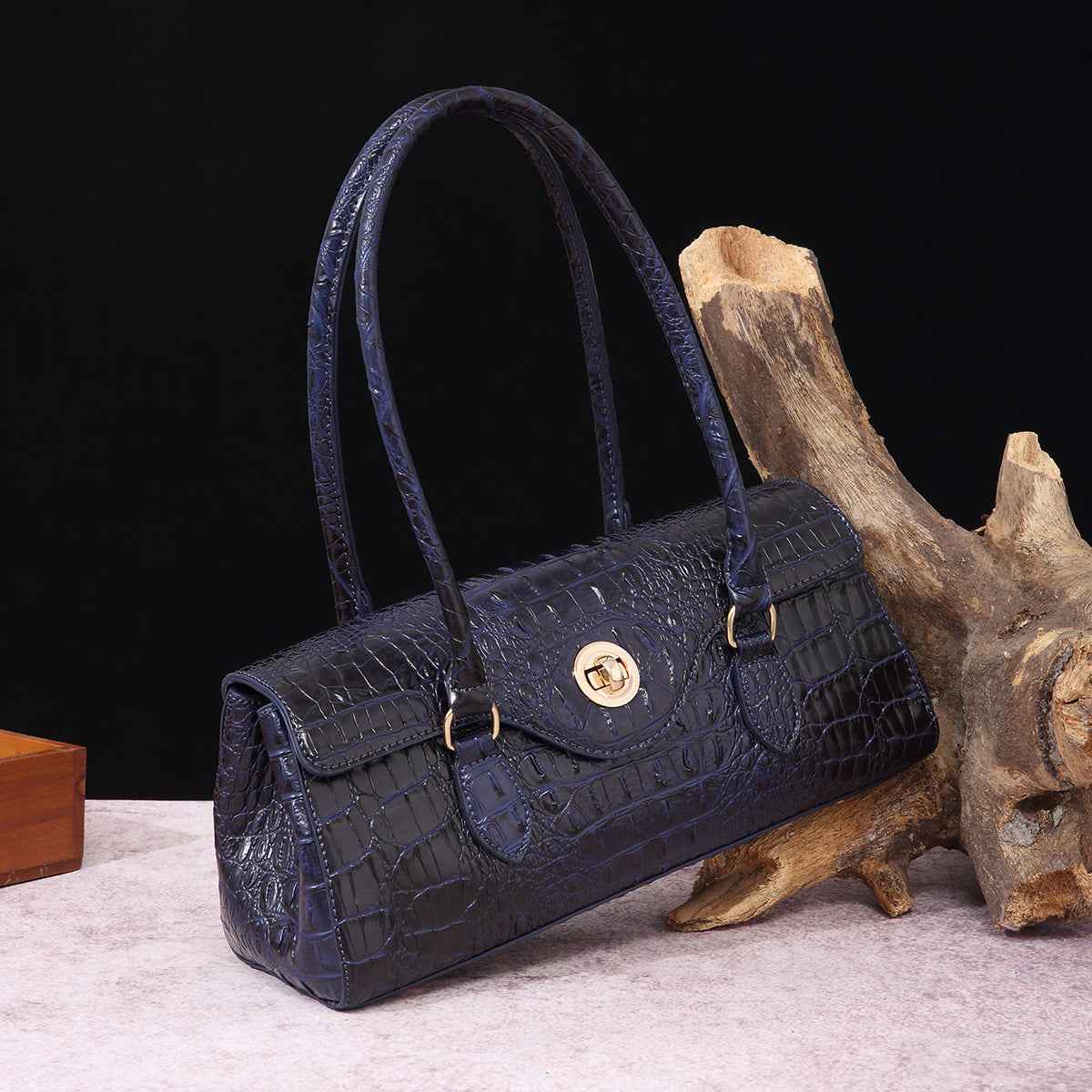 Womens Crocodile-Print Brahmin Shoulder Tote Bag
