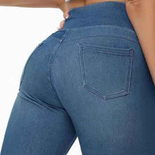 High-waisted Faux Denim Pants With Two Pockets