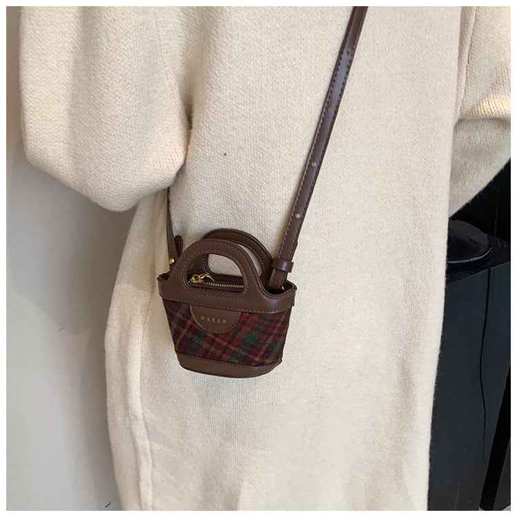 Korean-style Patchwork Fashion Plaid Niche Mini Tote Crossbody Bag