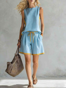 Solid-color Loose Casual Vest And Shorts Set