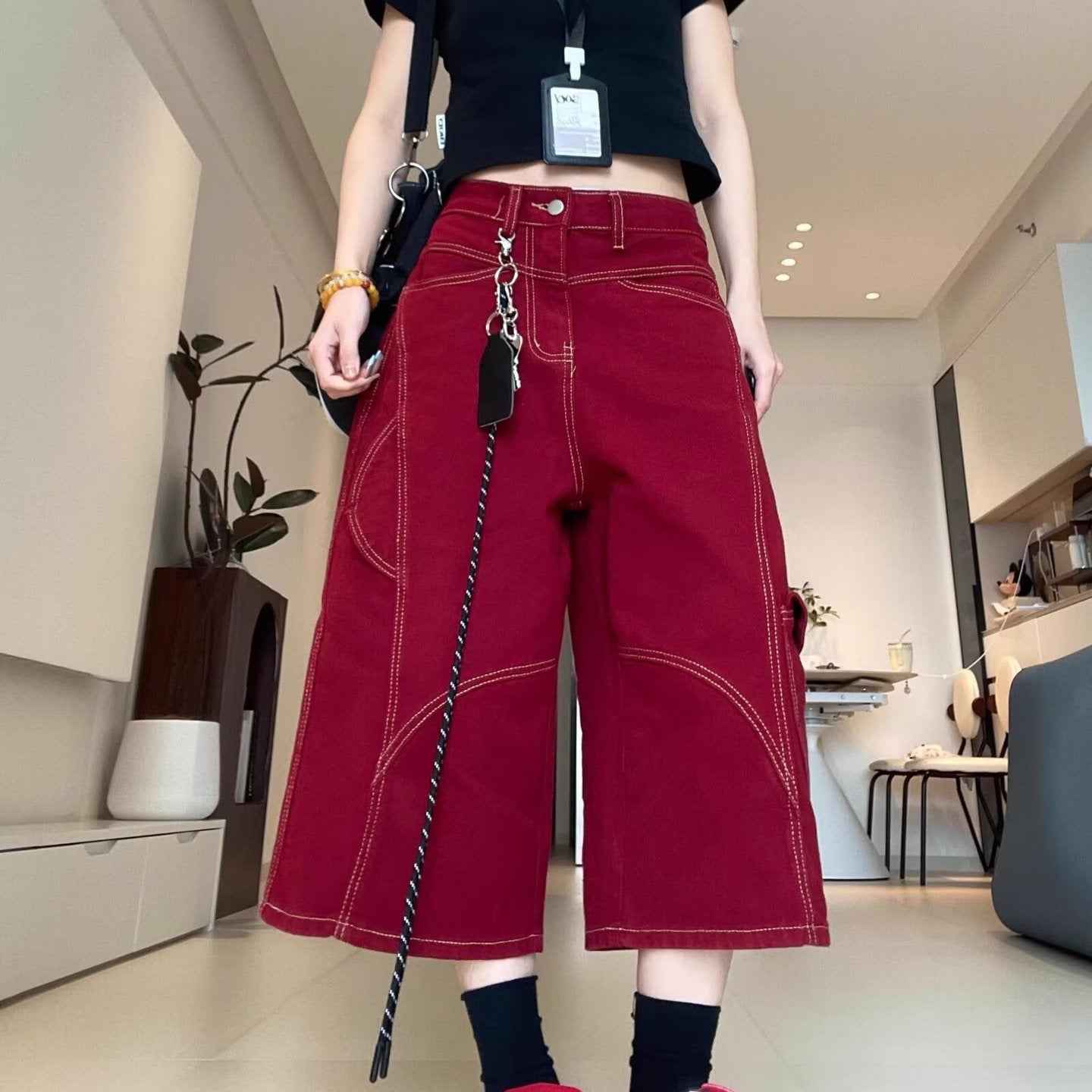 Loose-fit, High-street Style Workwear Denim Jeans With Visible Stitching