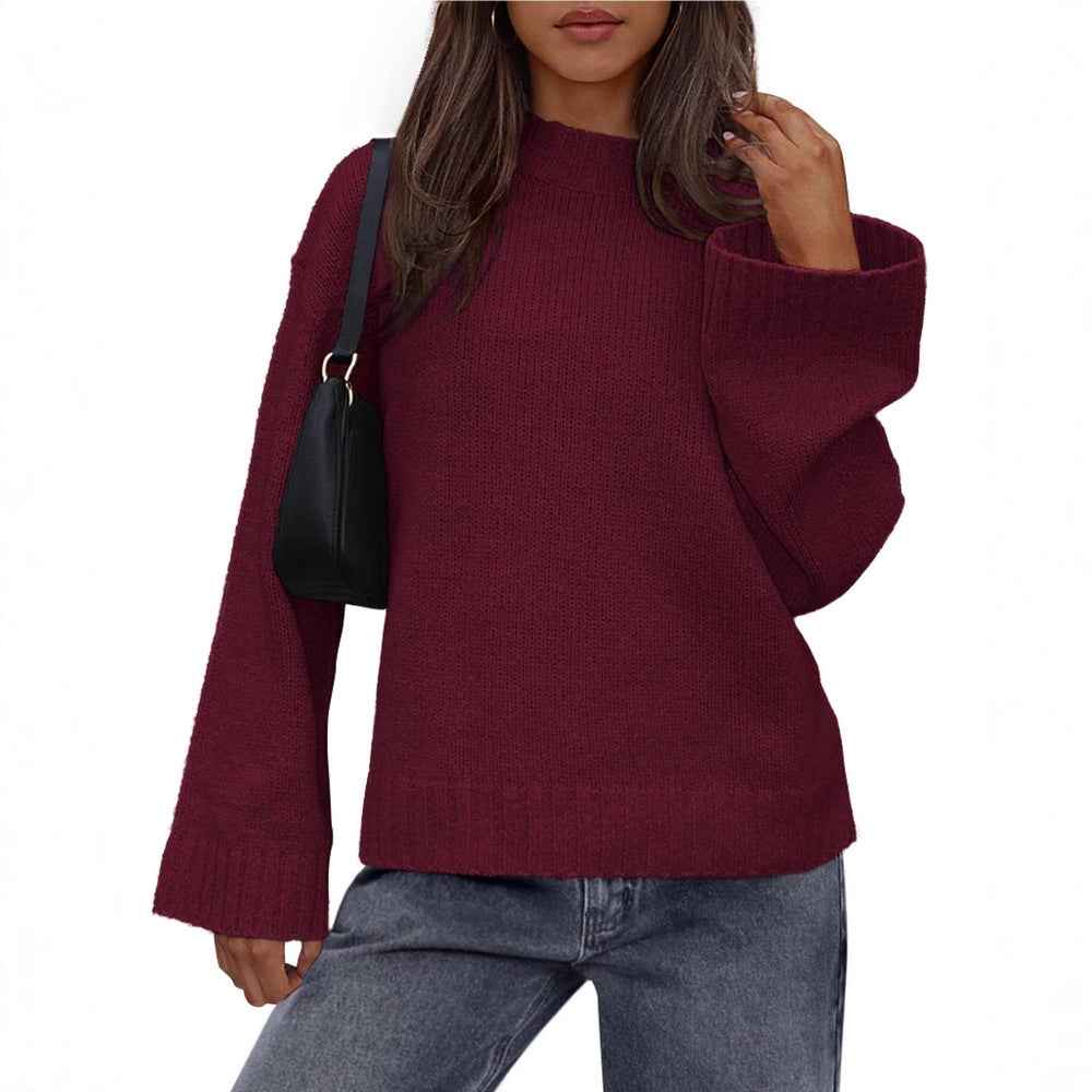 Casual Round Neck Solid Color Knitted Sweaters Women's Clothing