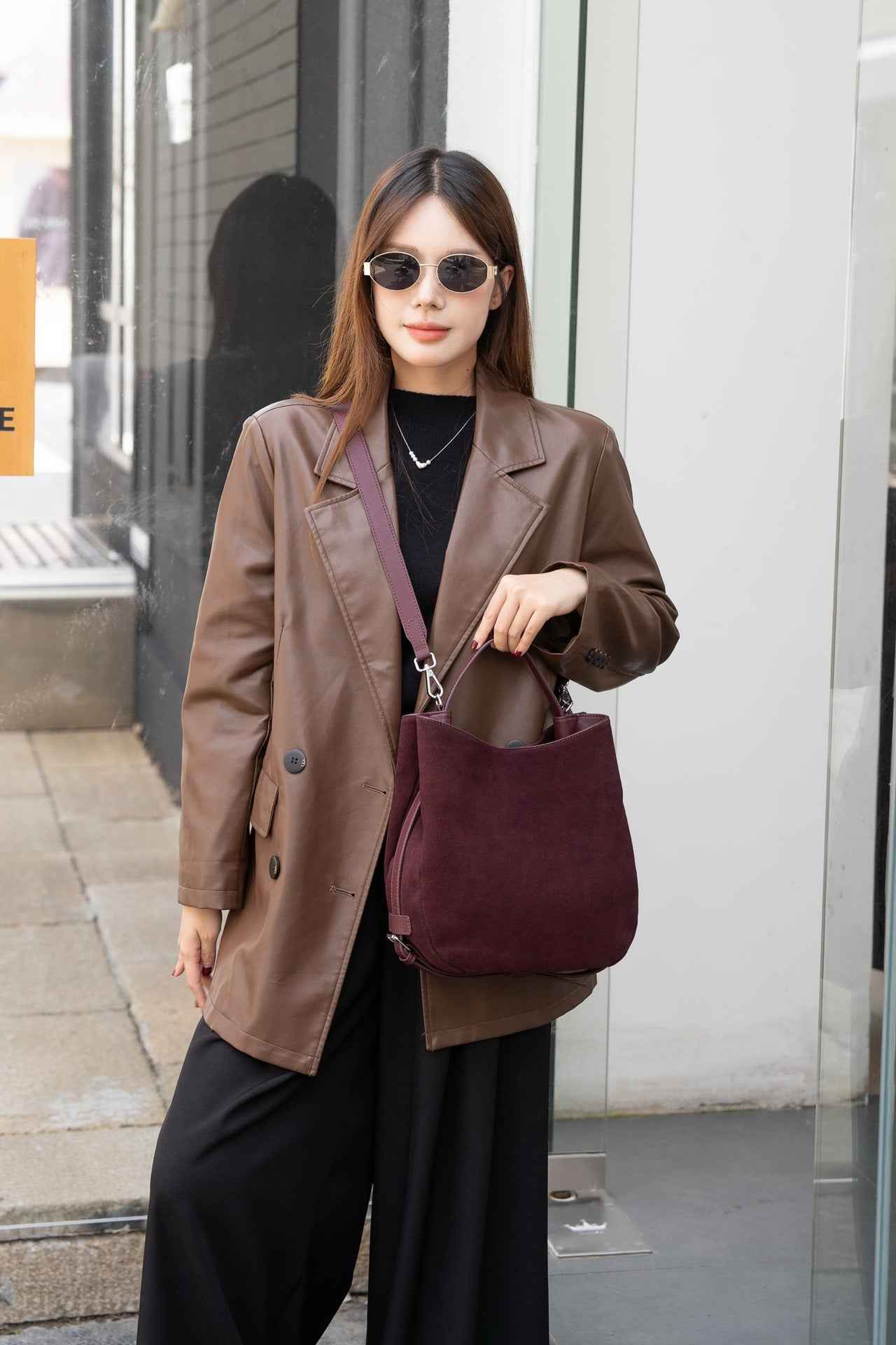 Matte Cowhide Niche Shoulder Crossbody Bag