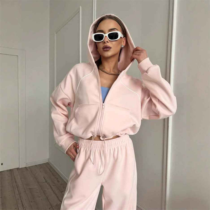 Women's Sportswear Set Solid Color Cardigan Set